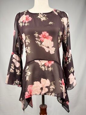 Buffalo Sheer Floral Bell Sleeve Blouse Small Boho Romantic